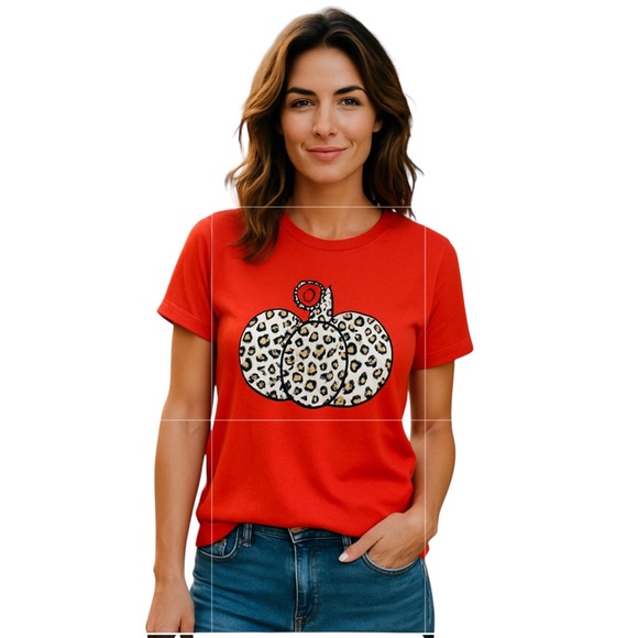 Orange Pumpkin Short Sleeve T-Shirt Animal Print Leopard Fall Hal… - Picture 1 of 12